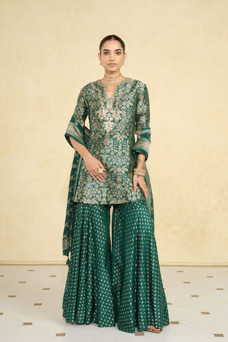 Khevna Handwoven Benarasi Silk Sharara Set - Green, Green, image 1